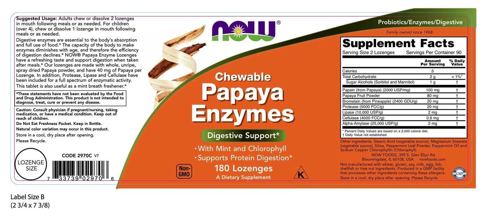 NOW Foods Enzimas de Mamão 180 comprimidos