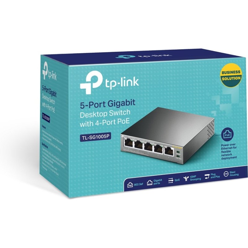 TP-Link TL-SG1005P Non-géré Gigabit Ethernet (10/100/1000) Connexion Ethernet, supportant l'alimentation via ce port (PoE) Noir