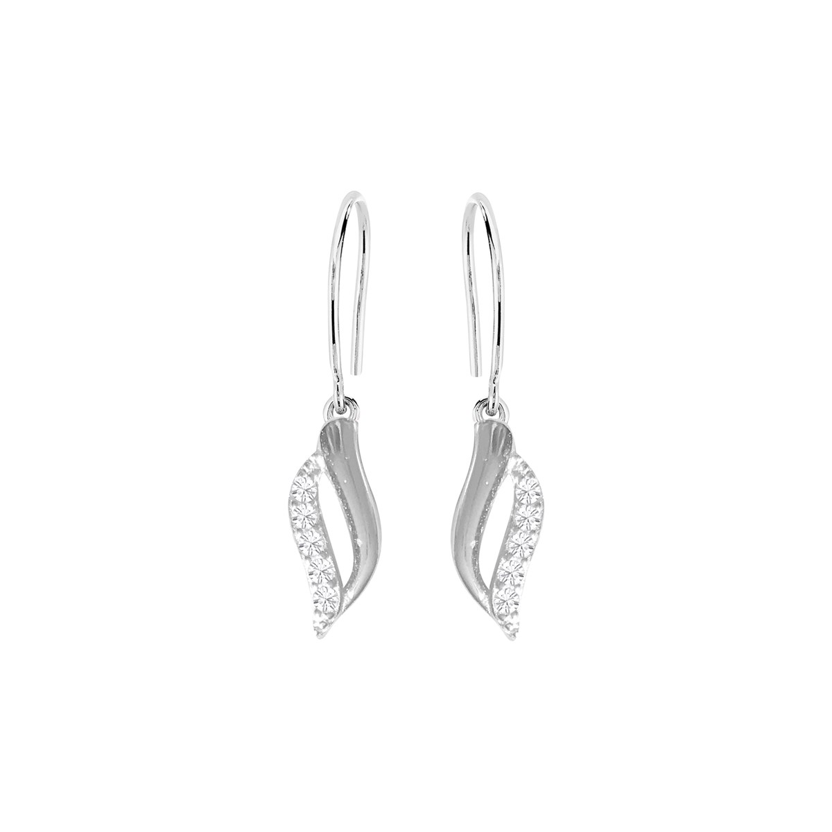 Boucles d'oreilles feuilles en argent 925 rhodié et oxydes de zirconium