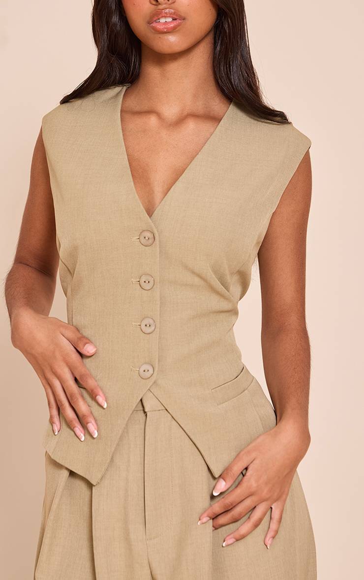 Taupe Gilet Ajusté Boutonné Petite