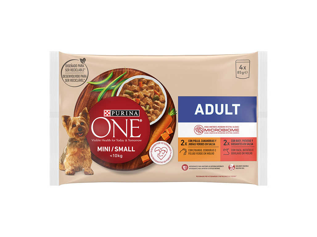 COMIDA HÚMIDA PARA CÃO MINI PURINA ONE MINI ADULT 4X85G