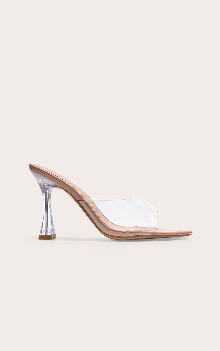Transparent Mules À Talon Haut Bout Rond En SYNTHÉTIQUE Coupe Large