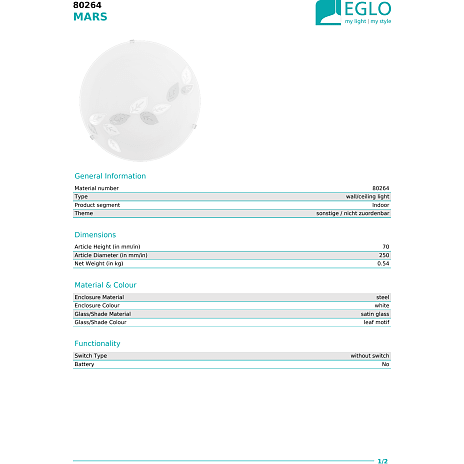 Mars væg- og loftlampe - glas