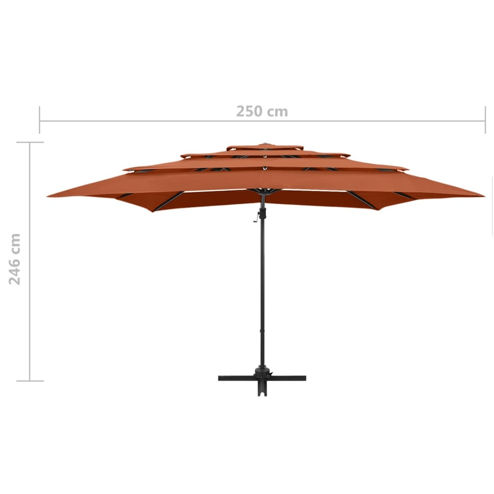 Parasol à 4 niveaux avec mât en aluminium 250 x 250 cm orange