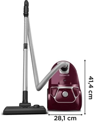 Rowenta Compact Power Staubsauger mit Beutel, 750 Watt, 3 Liter Staubbeutel, 2-in-1-Fugendüse, Home & Car-Set, für alle Bodenarten, kompaktes Design, Bodenstaubsauger, ‎dunkelrot /silber, RO3969EA