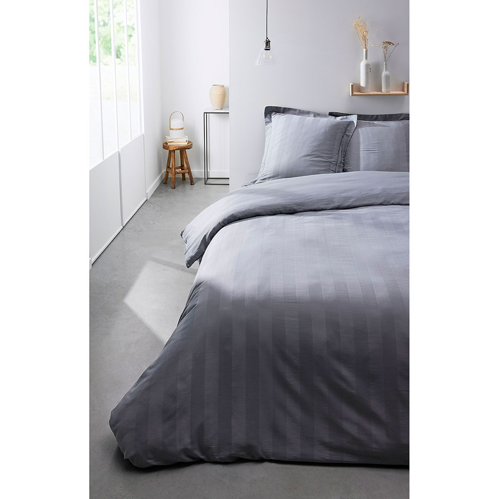 Parure housse de couette unie satin de coton acier 220x240cm