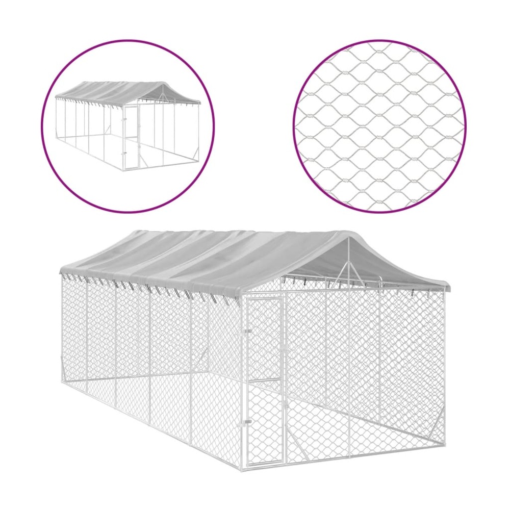 Chenil d'extérieur pour chiens avec toit argenté 3x7,5x2,5 m