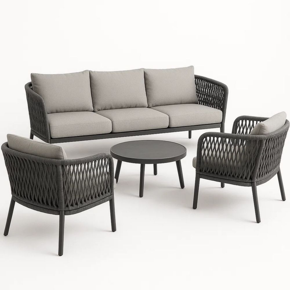 Gartenmöbel Set Aluminium Polyester Rattan Grau