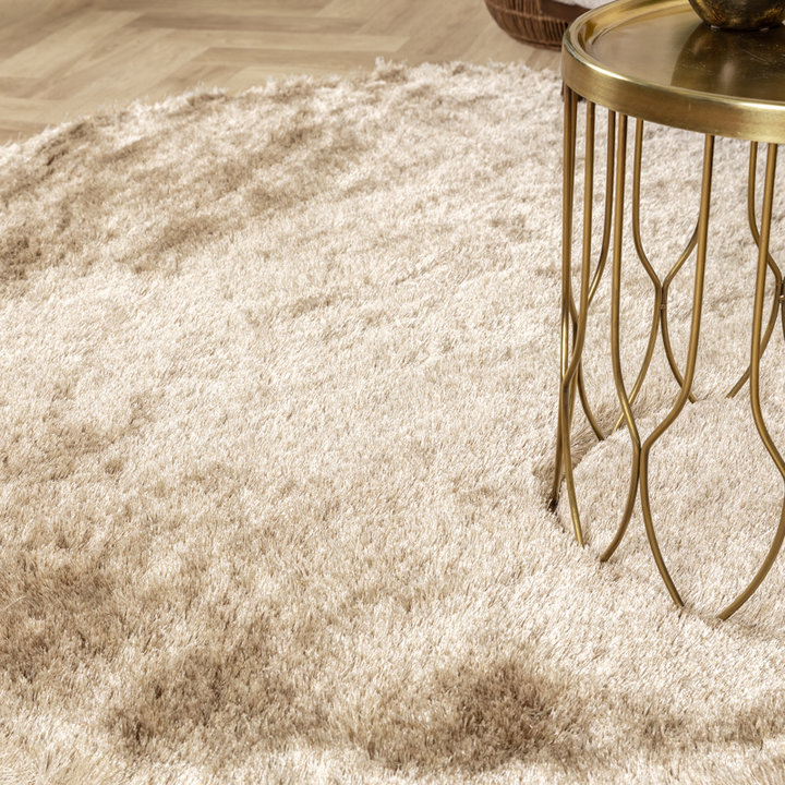 Rond hoogpolig vloerkleed - Glorious Champagne/Creme