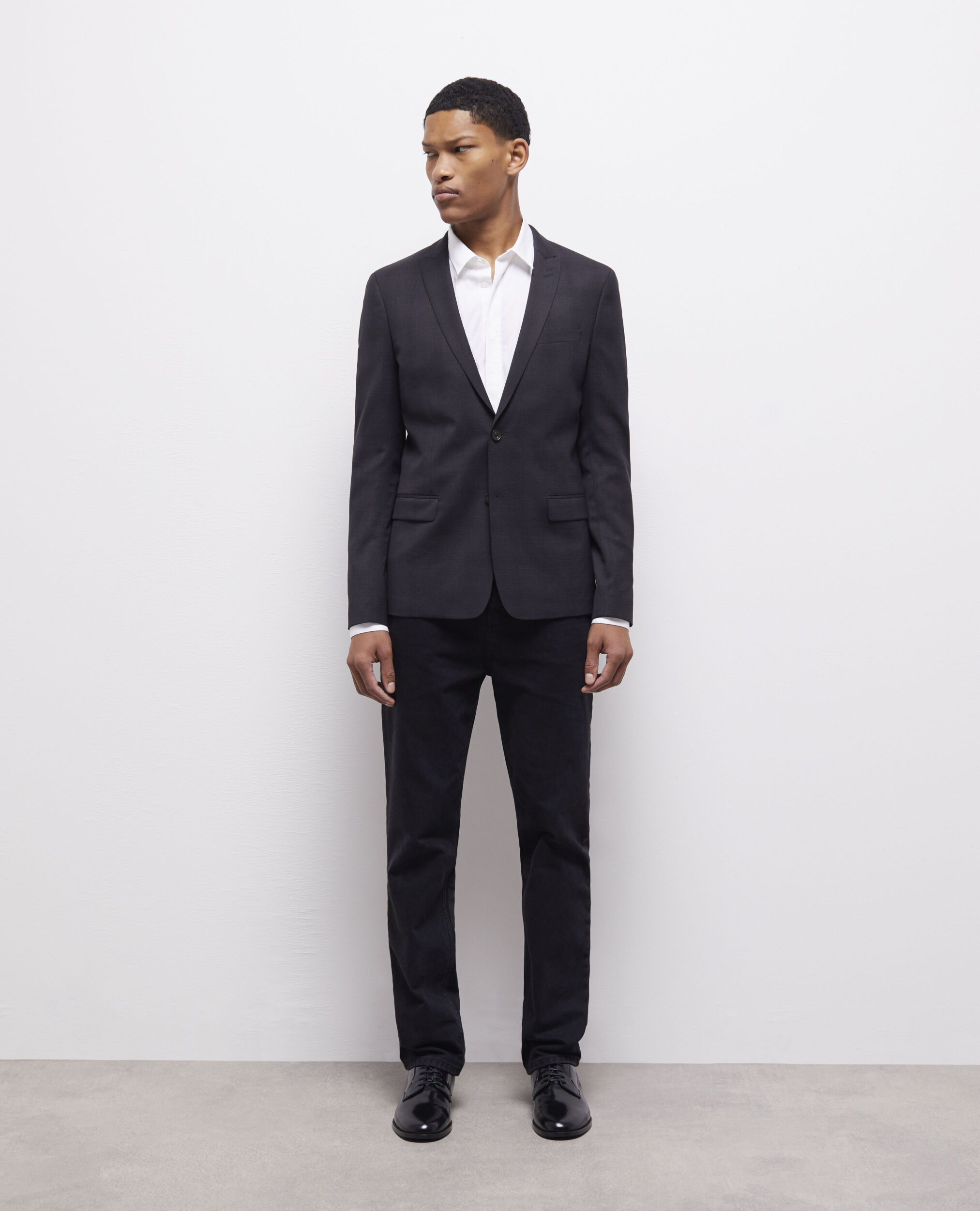 Veste de costume en laine à motifs noire