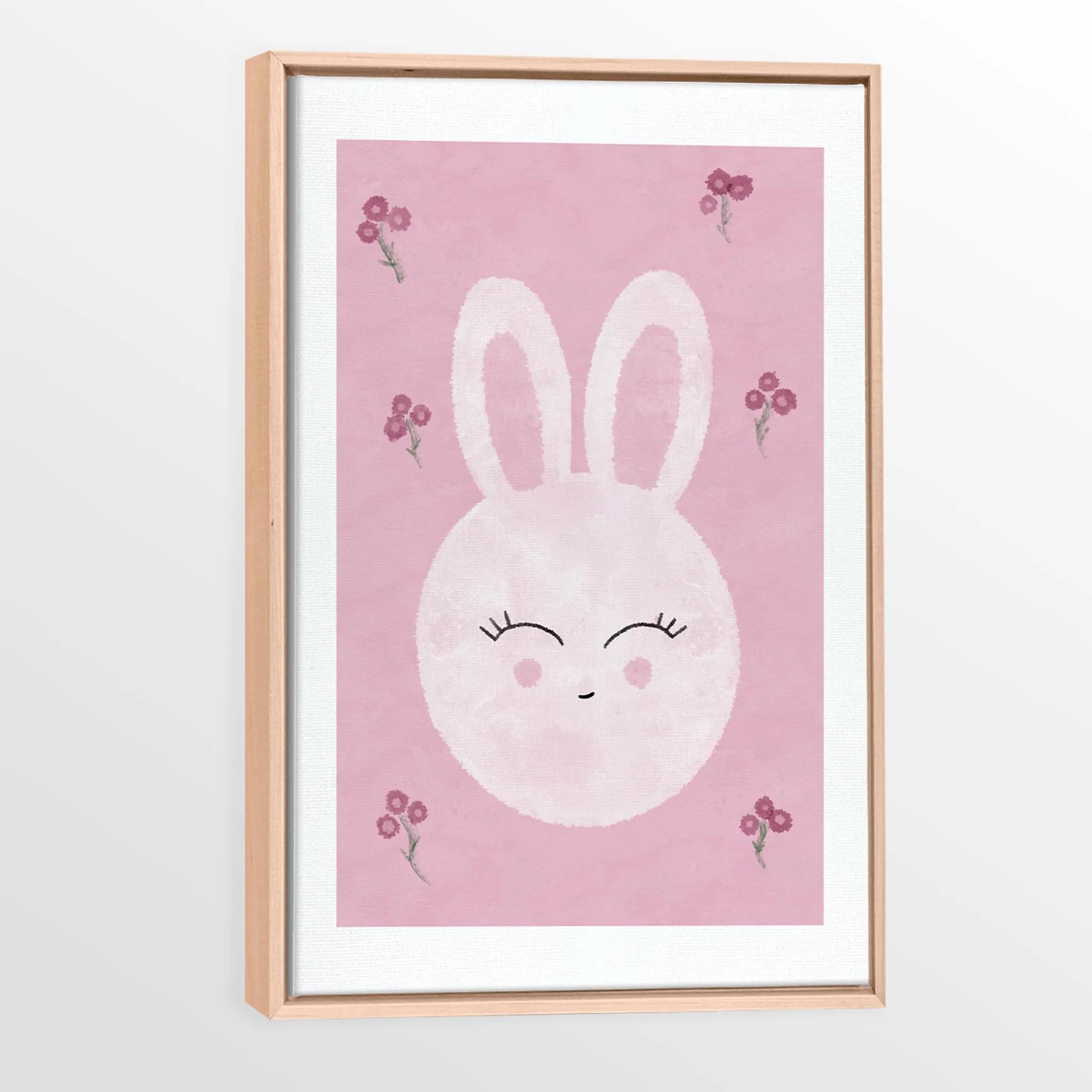 Oleka Toile avec Cadre en Bois Naturel - Lapin