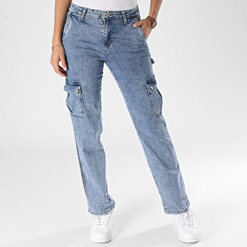 Pantalon Cargo Jean Femme Bleu Denim