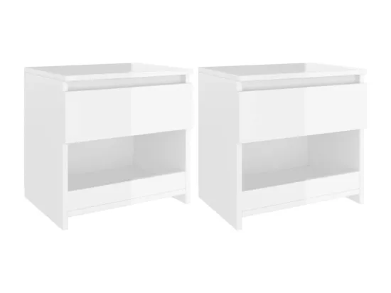 Tables de chevet 2 pcs Blanc brillant 40x30x39 cm Aggloméré