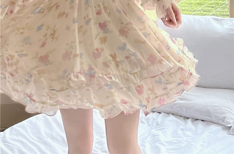 Alfie - A-lijn jurk met lange mouwen en off-shoulder bloemenprint