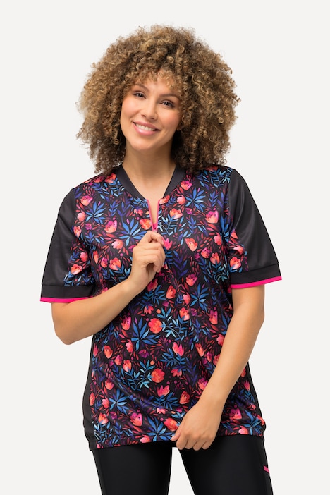 Radfahr-Funktionsshirt, Stehkragen, Zipper, Halbarm
