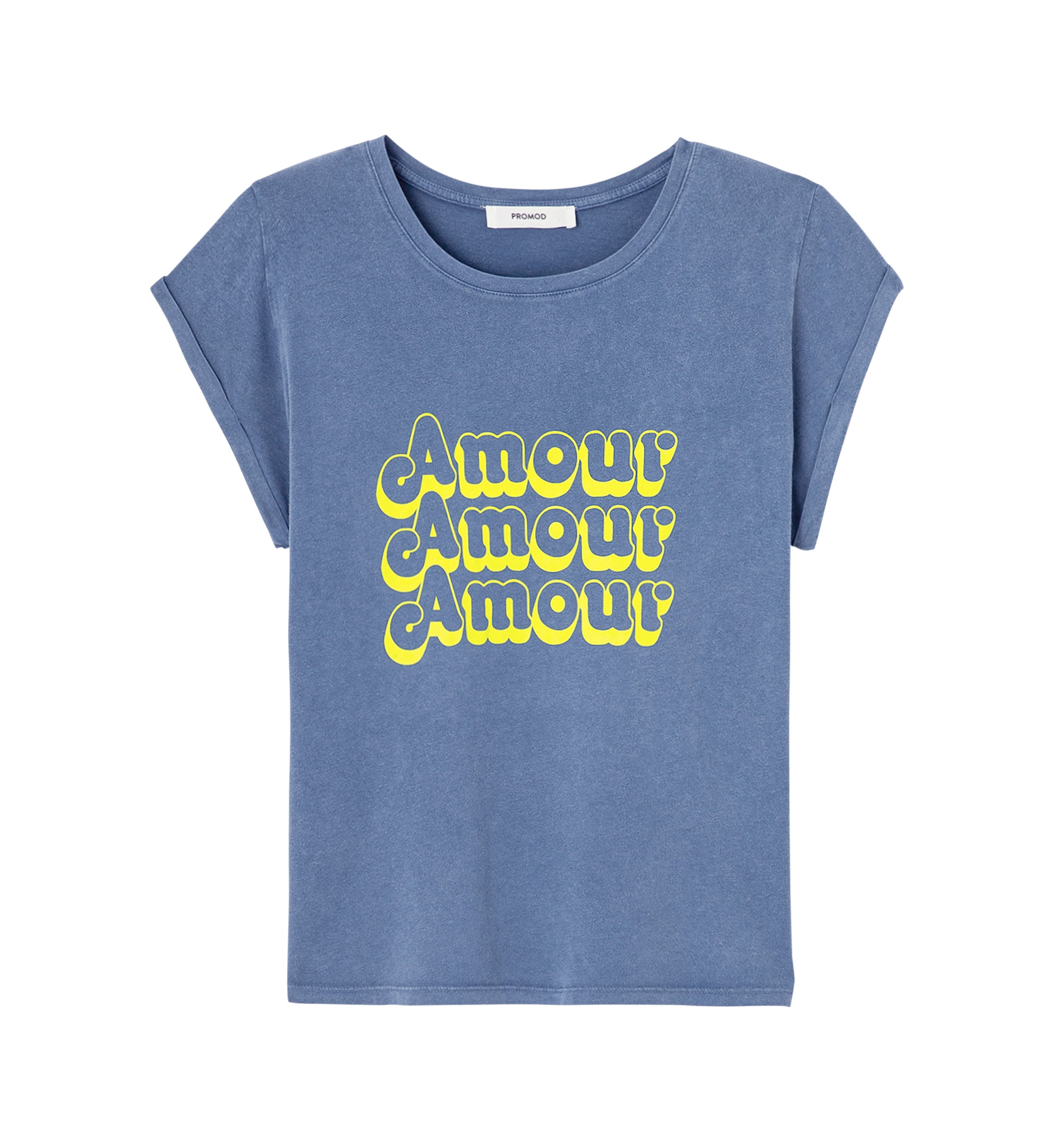 T-shirt délavé à message - Imprimé bleu