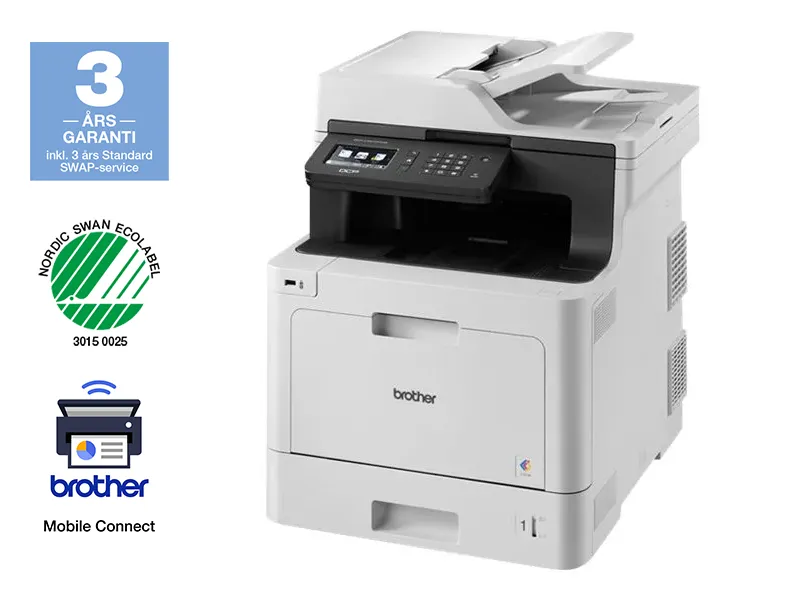 Brother DCP-L8410CDW - Multifunktionsprinter - farve - laser - 215.9 x 355.6 mm (original) - A4/Legal (medie) - op til 31 spm (kopiering) - op til 31 spm (udskriver) - 300 ark - USB 2.0, Gigabit LAN, Wi-Fi(n), USB vært