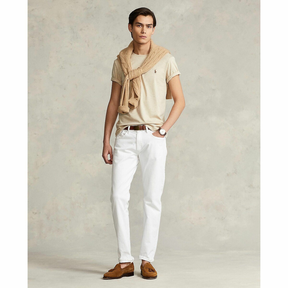 POLO RALPH LAUREN<br>Camiseta reta com gola redonda em malha interlock