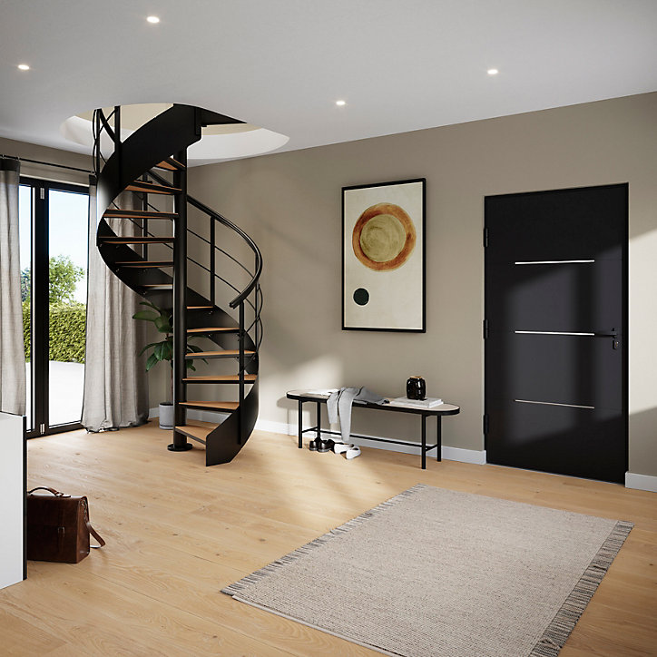 Escalier hélicoïdal FORTIA hêtre et acier noir 13 marches Carilo Ø140cm tournant gauche