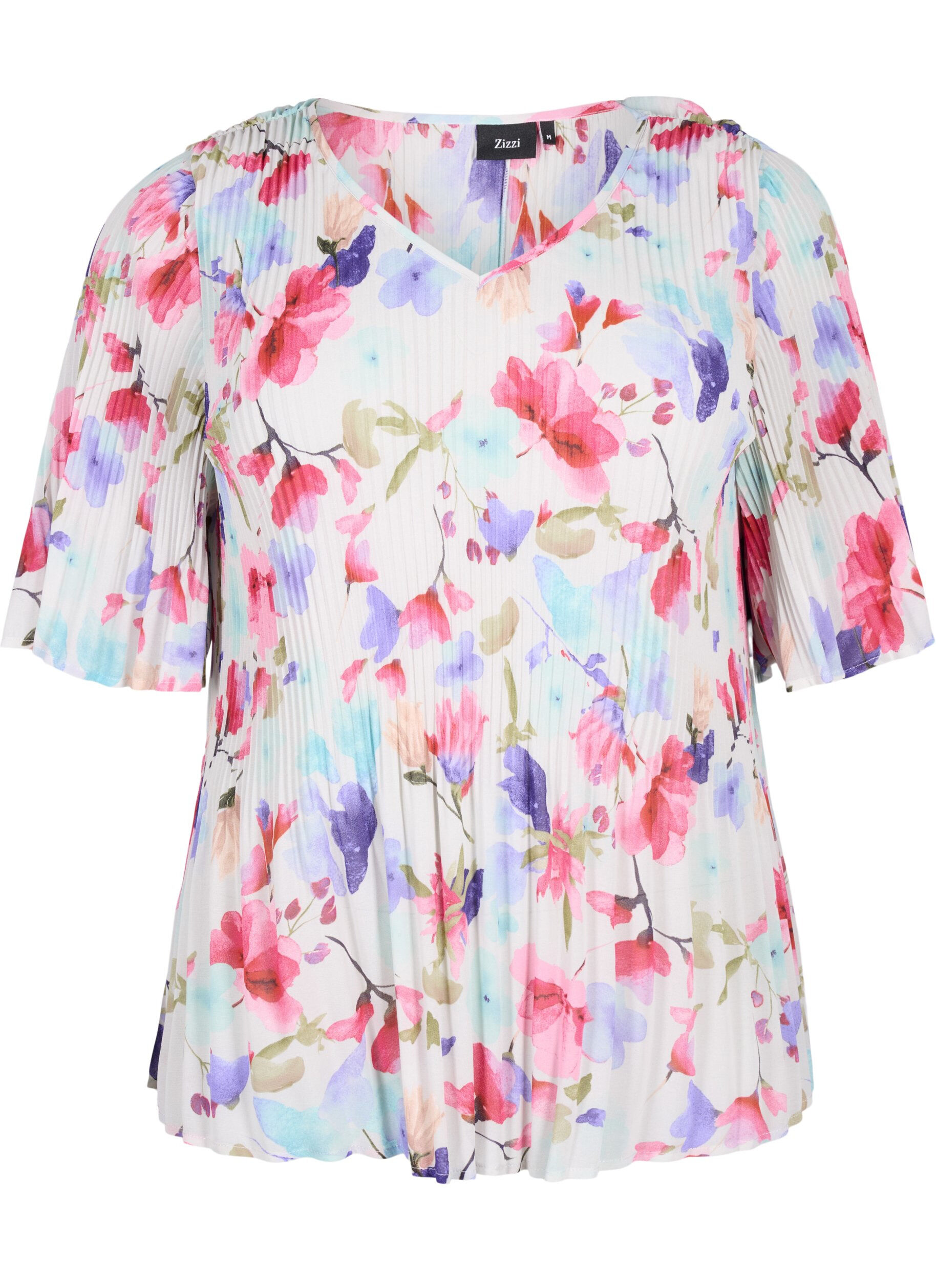 Blomstret bluse i plissé