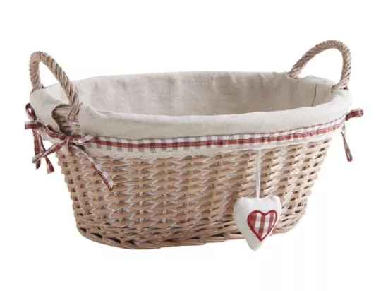 Corbeille à linge ovale en osier blanchi avec coeur