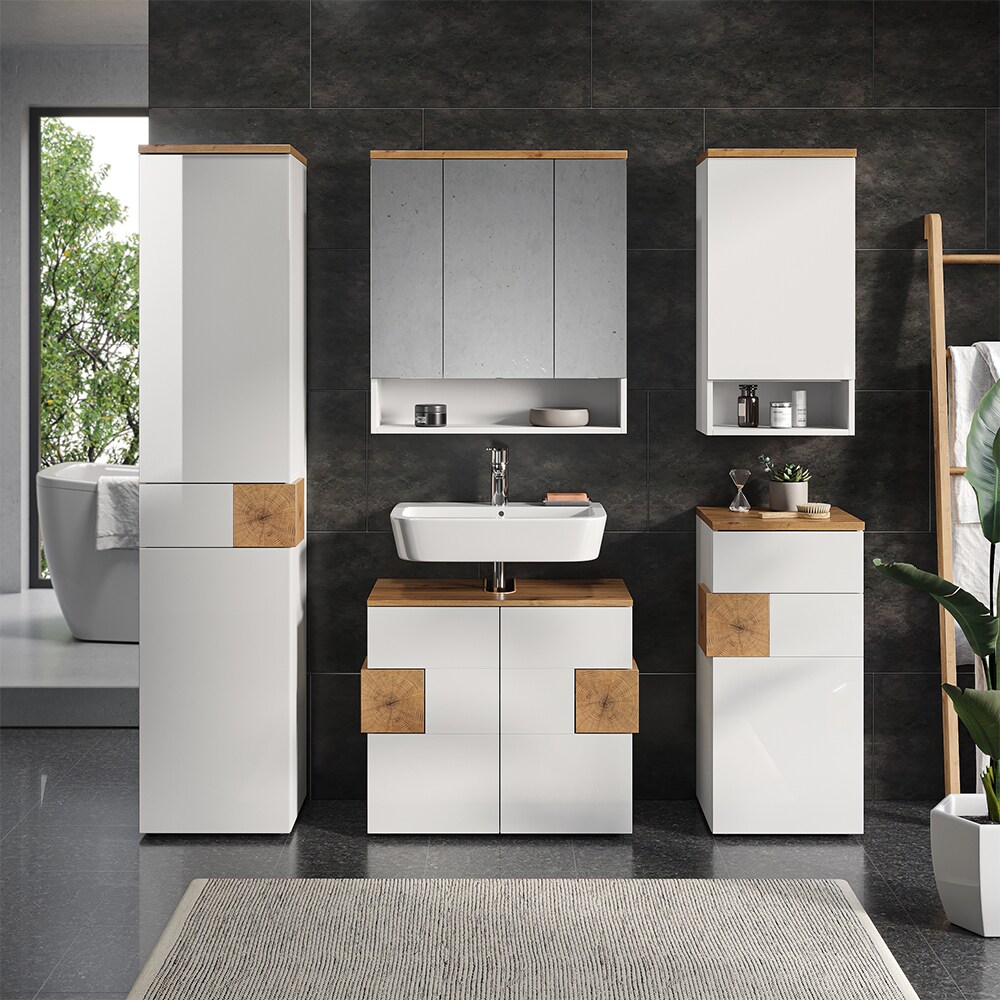 Vicco Badmöbel-Set Badezimmer-Möbel Bad-Schrank Eden Weiß Artisan modern Badezimmerschrank Waschbeckenunterschrank Spiegelschrank Hängeschrank Hochschrank Midischrank Schranktür Schrankfach