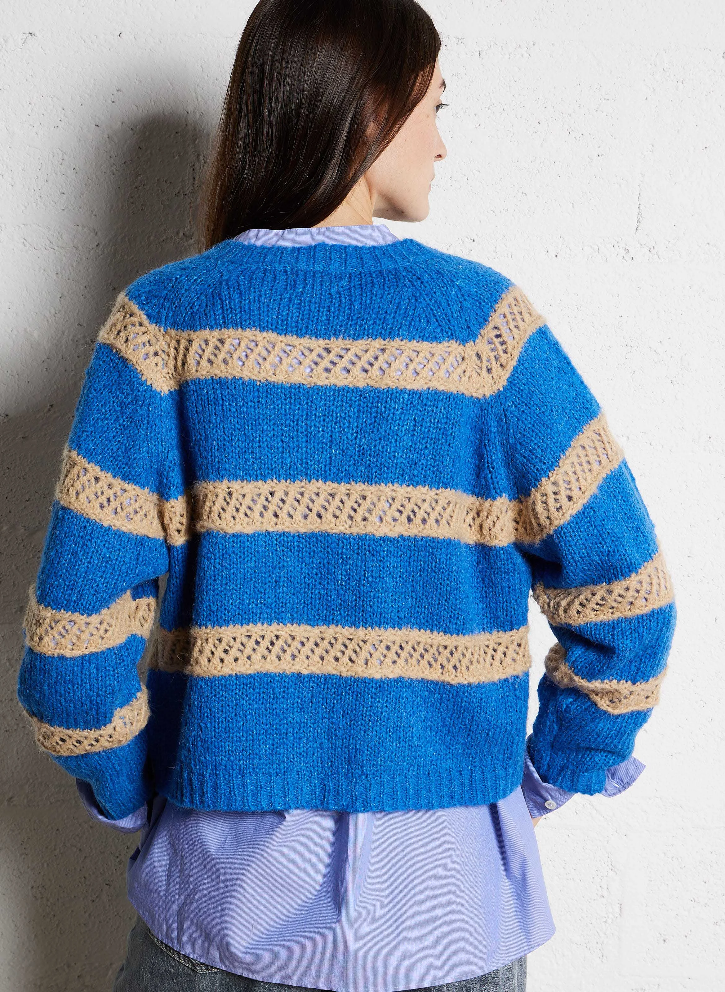 ROFT - Pull droit en maille rayée| Bleu