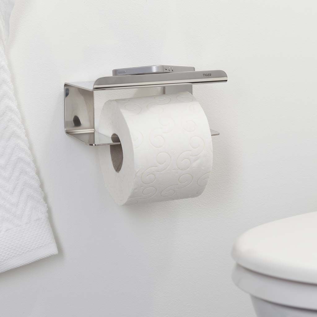 Tiger Colar Toiletrolhouder met planchet RVS gepolijst