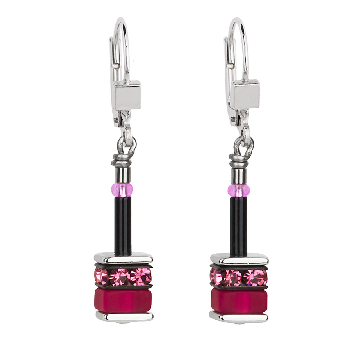Boucles d'oreilles Coeur de Lion Geocube acierrose et fuchsia