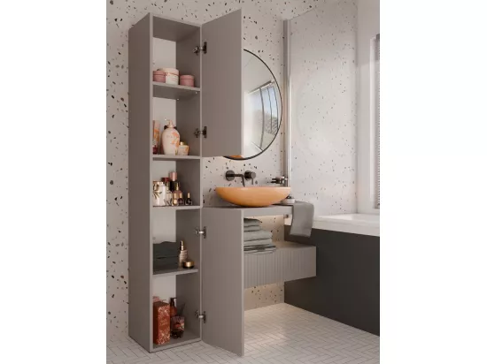 LUANA - Meuble salle de bain 2 portes - 31x30x174 cm - Colonne rangement SDB - Gris