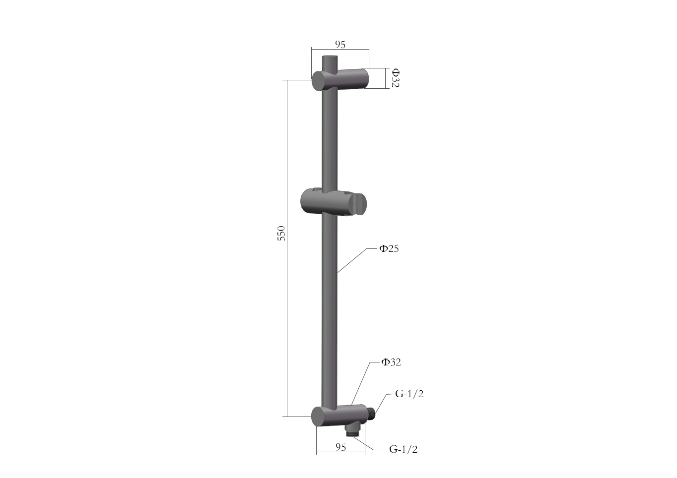 Saniclear Plus douche glijstang met wateraansluiting 60cm zwart mat