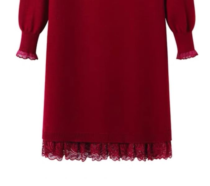 Jeonseon - Mini A-lijn jurk met lange mouwen en een mockneck, effen breisel