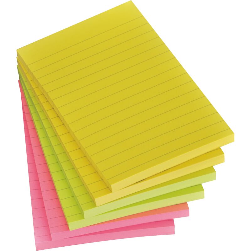 Notes lignées repositionnables couleurs assorties Post-It 102 x 152 mm - bloc de 100 feuilles