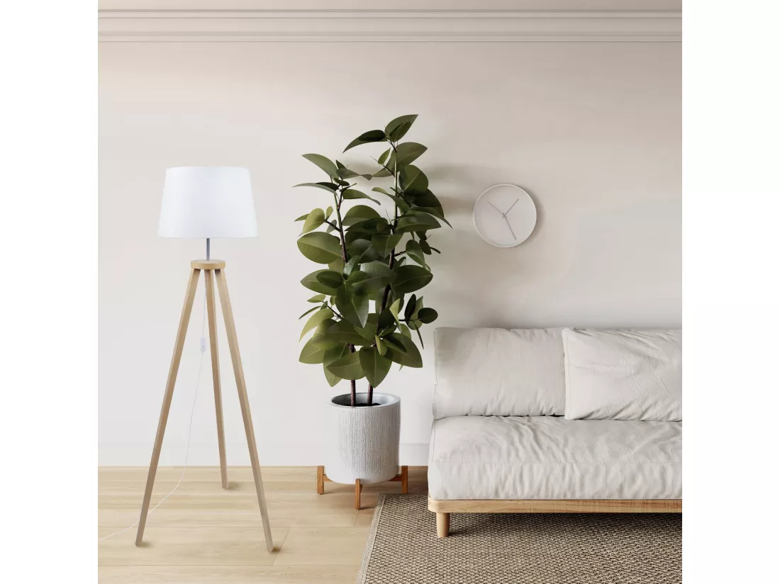 Lampadaire trépied, bois naturel 155 cm.