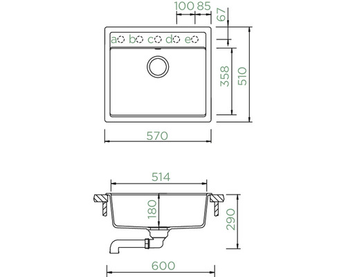 Schock Nemo N-100 A spoelbak, 570 x 510 mm, nero NEMN100AGNE