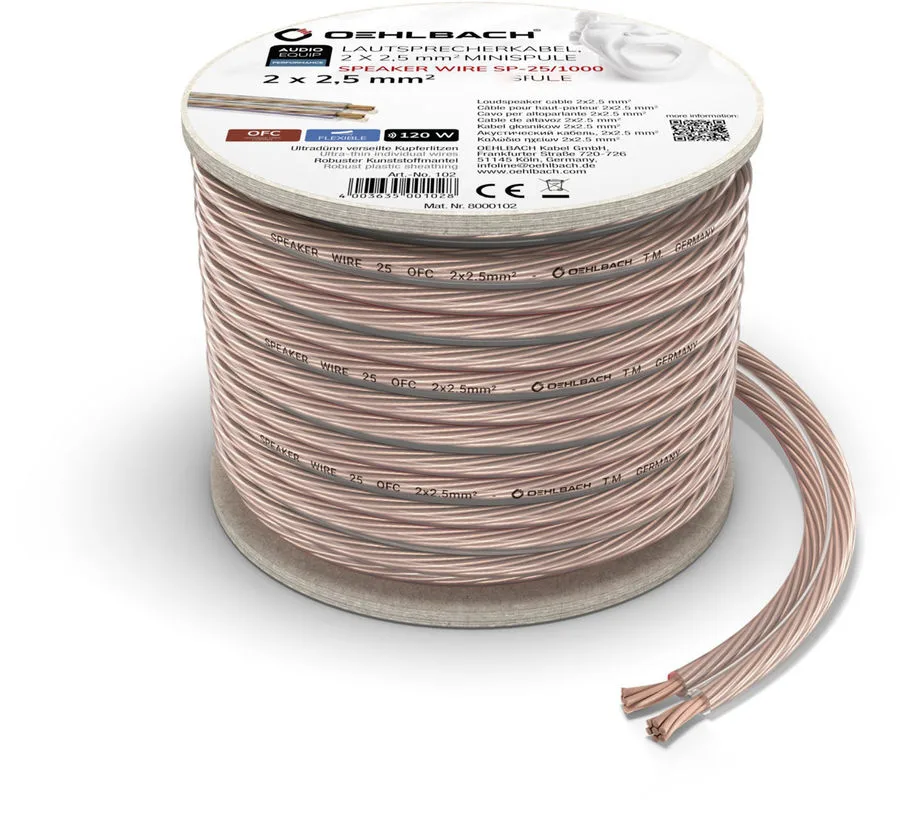 Oehlbach Speaker Wire SP-25 (bobine de 10 m) Câbles d'enceintes en bobine