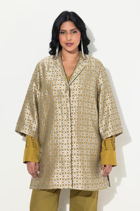 Jacquard-Jacke, A-Linie, Reverskragen, 3/4-Arm