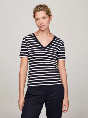 Camiseta Slim Fit com Decote em V e Textura Canelada