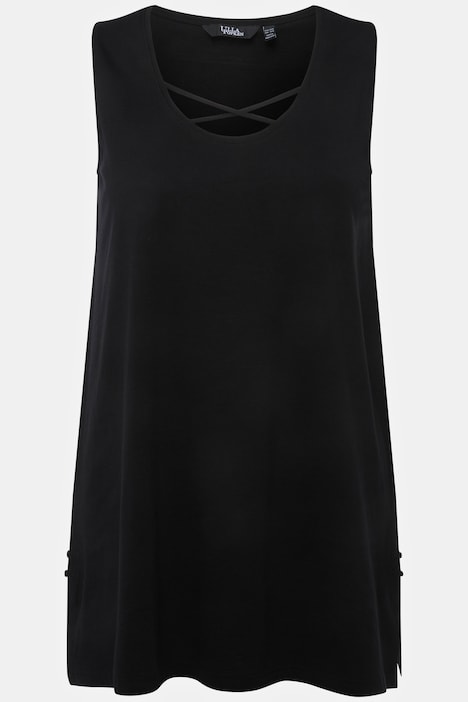 Longtop, Zierbänder, A-Linie, Rundhals, ärmellos