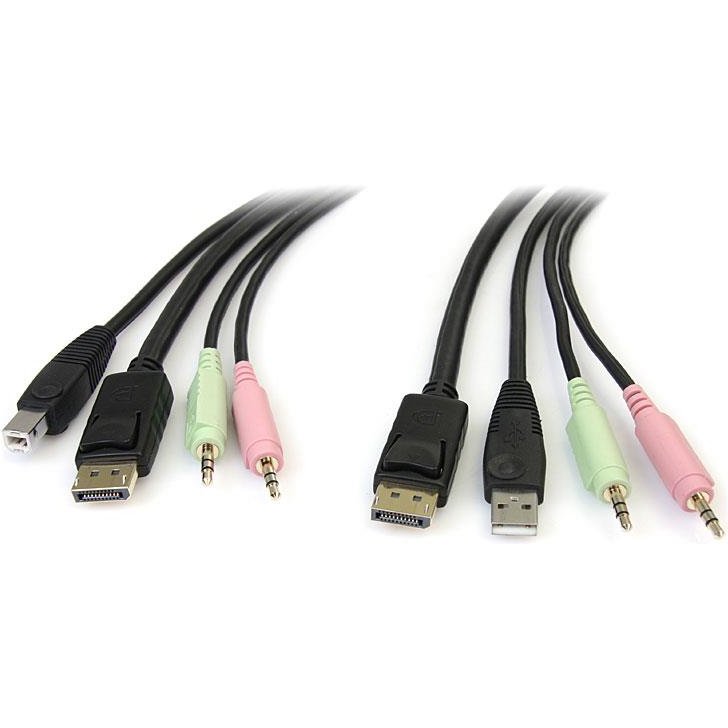 StarTech.com Câble de commutateur KVM DisplayPortUSB 4 en 1 de 1,8 m avec audio et microphone
