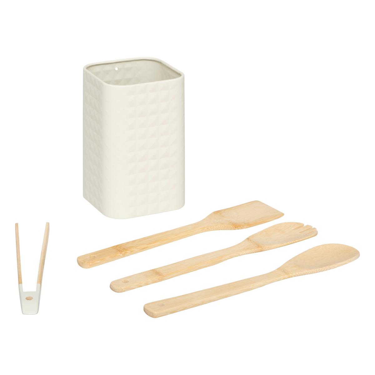 LOT 4 USTENSILES BAMBOU AVEC POT