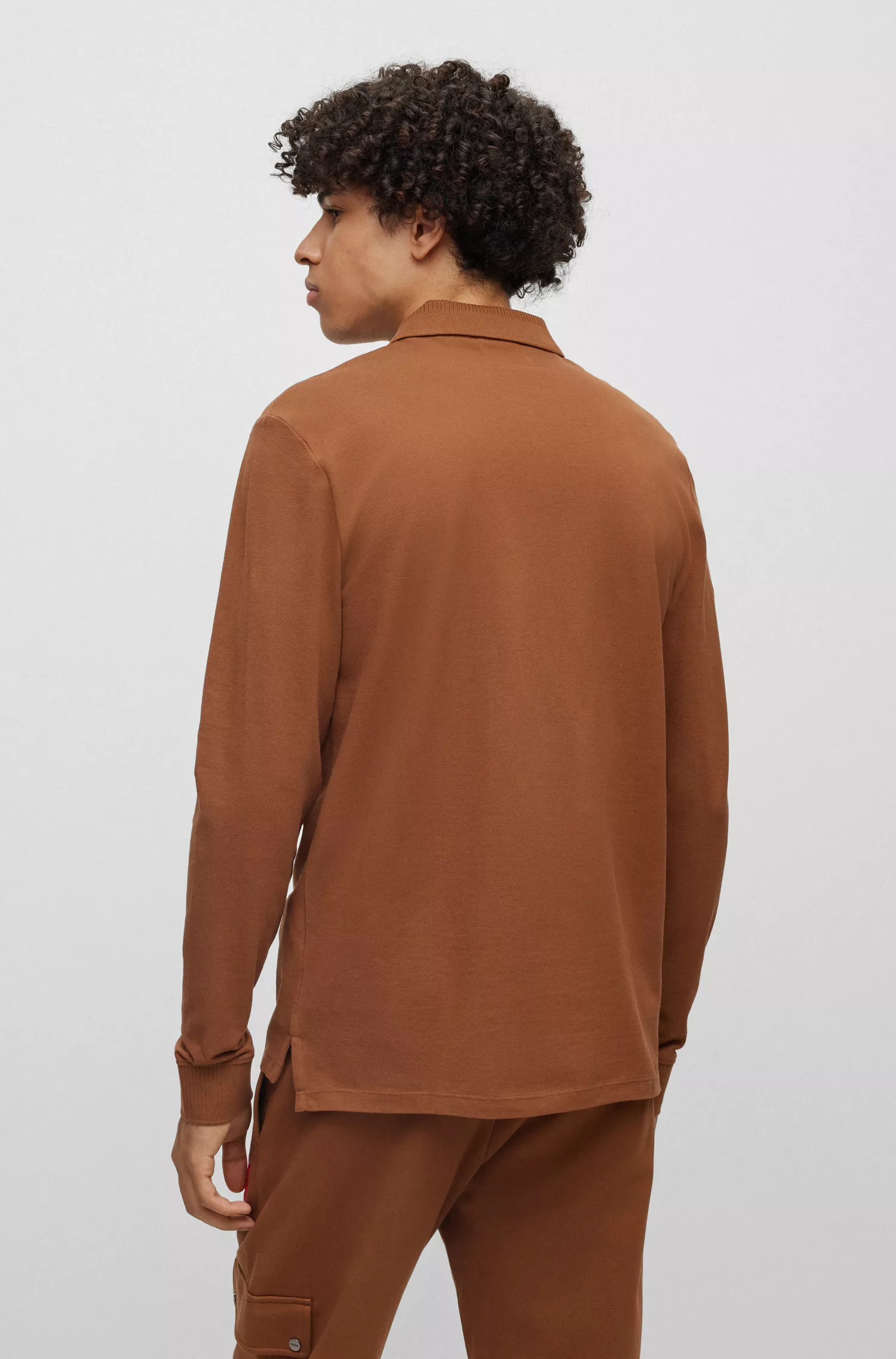 Camisa polo HUGO vermelha em piqué de algodão com corte slim e etiqueta com o logotipo.
