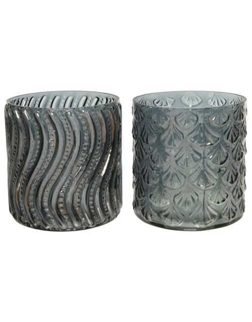 Decoris Theelichthouder - Branders - 10x10x11 cm Grijs