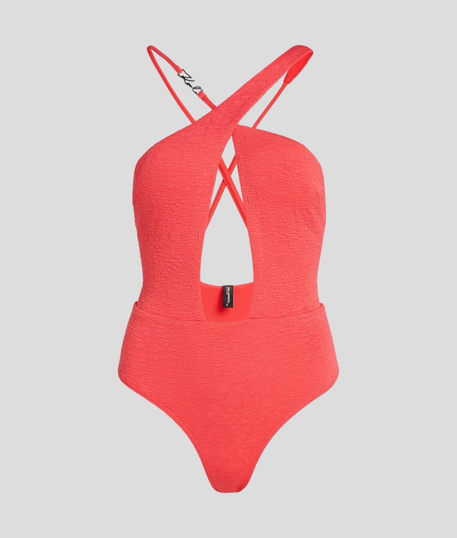 MAILLOT DE BAIN CROISÉ TEXTURÉ K/SIGNATURE - Hibiscus