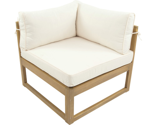 Loungeset voor 4 personen bestaande uit: fauteuil, kruk, houten tafel inclusief kussens