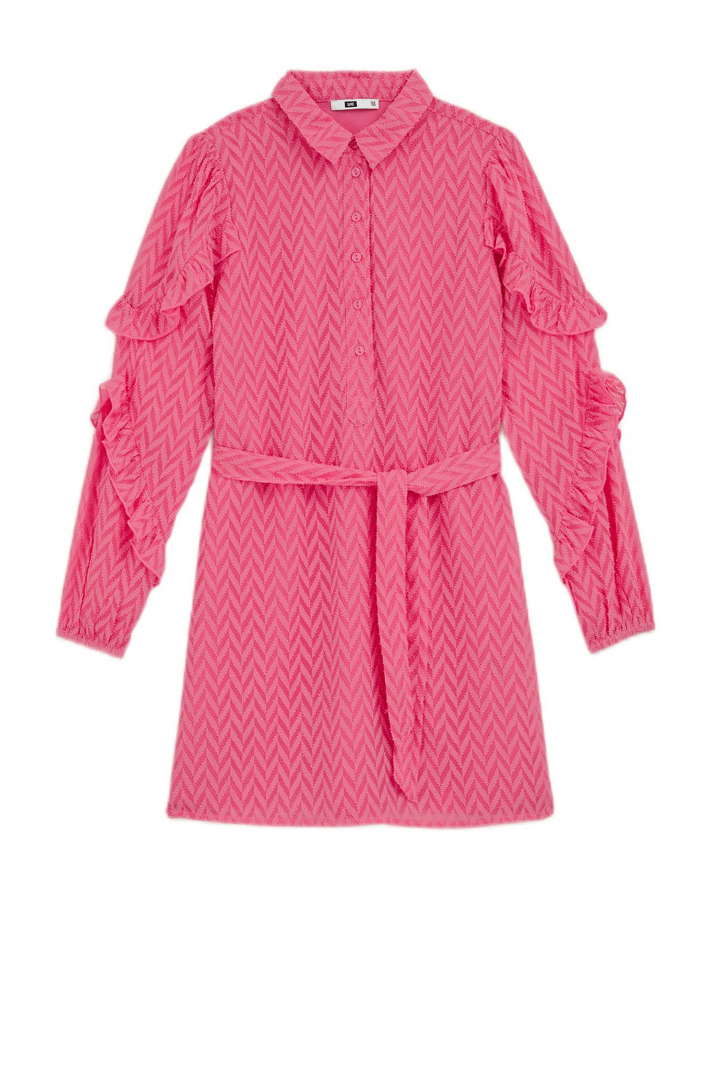 WE Fashion jurk met all over print en ruches roze/donkerroze