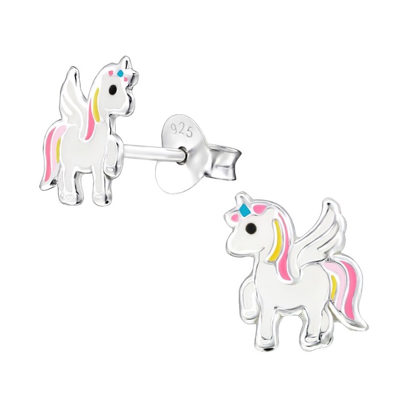Boucle d'oreille licorne ailé en argent 925/1000