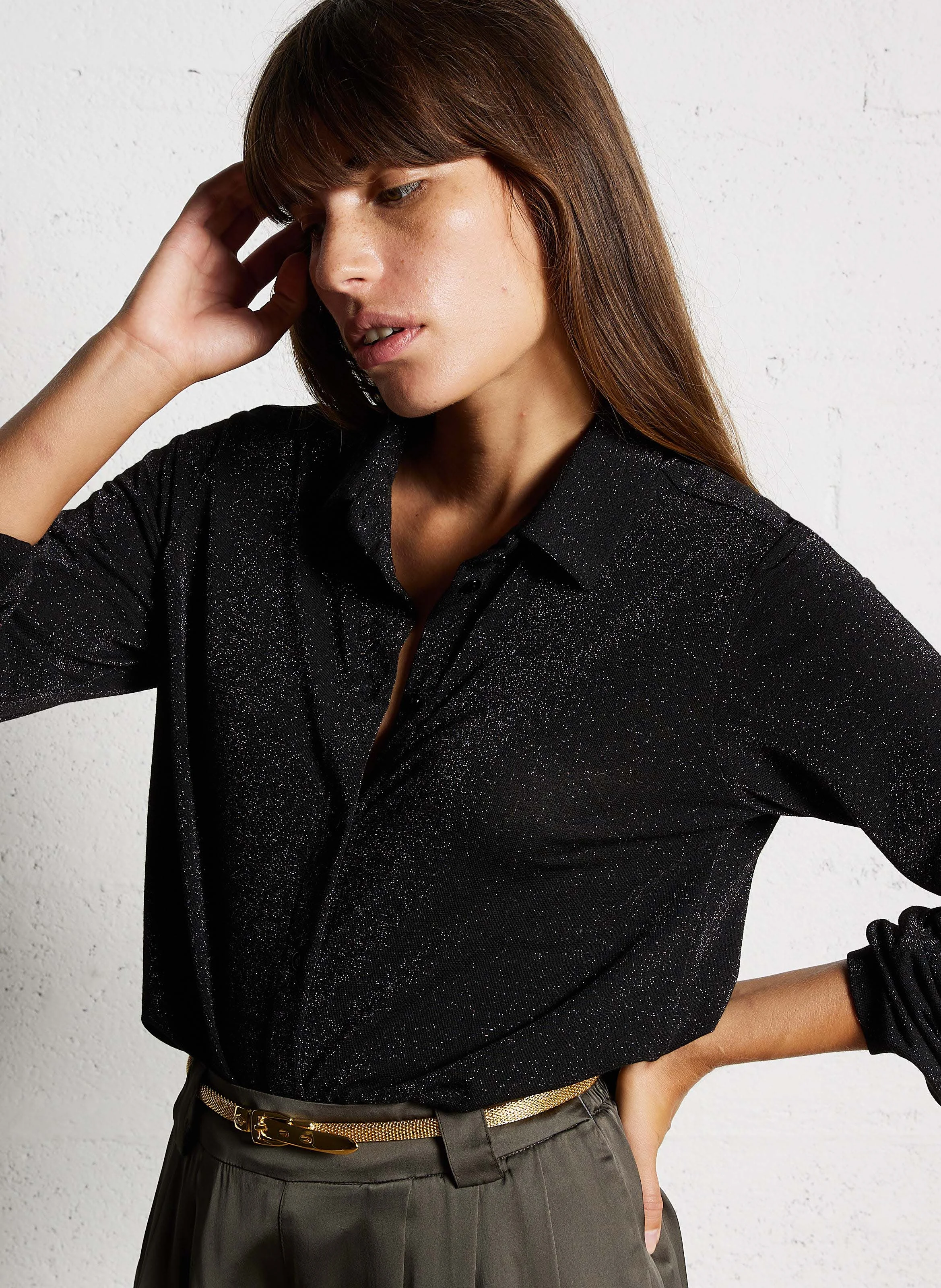 MEUDON - Chemise col classique pailleté | Gris
