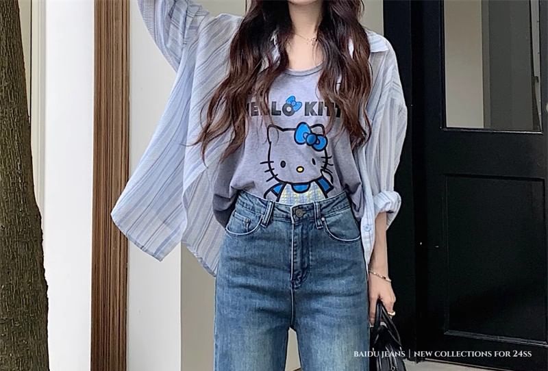 Puffie - High Waist Washed Flared Jeans