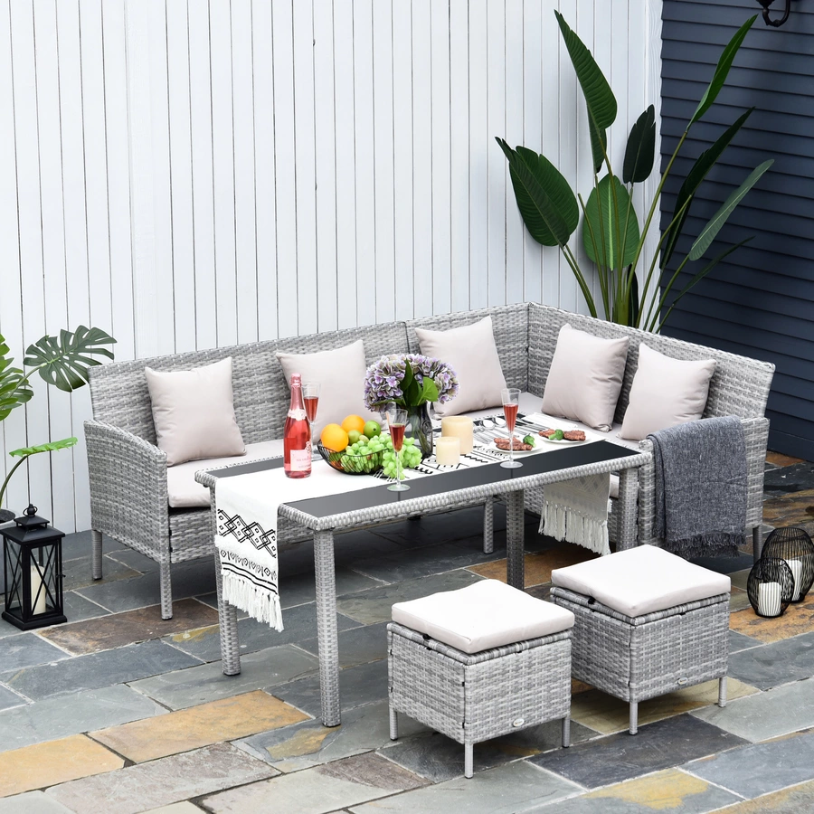 Outsunny Rattan Sitzgruppe mit Tisch grau, cremeweiß